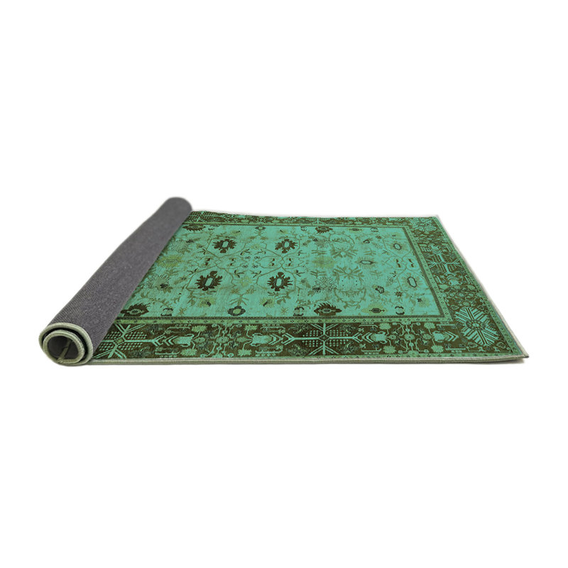 Tapis oriental en laine / polyester tissé à la machine en turquoise / brun, Carré 4 pi