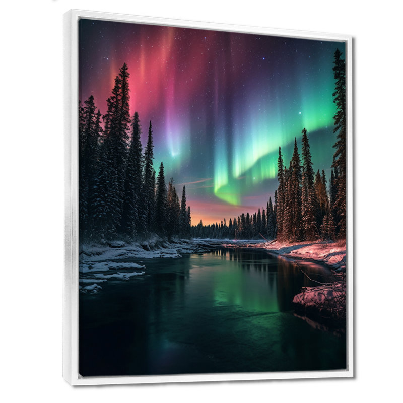 Yukon Northern Lights Beauty IV Framed On Canvas Print, 20" H x 12" W x 1" D, White Floater Framed