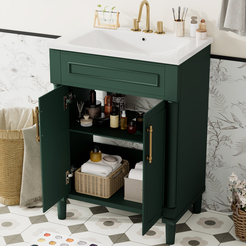 24'' Single Bathroom Vanity With Ceramic Top, Green
