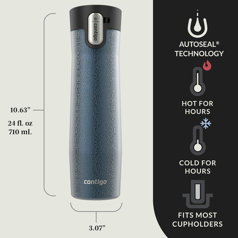 Tasse de voyage en acier inoxydable Contigo 24 oz avec couvercle facile à nettoyer en bleuet Contigo