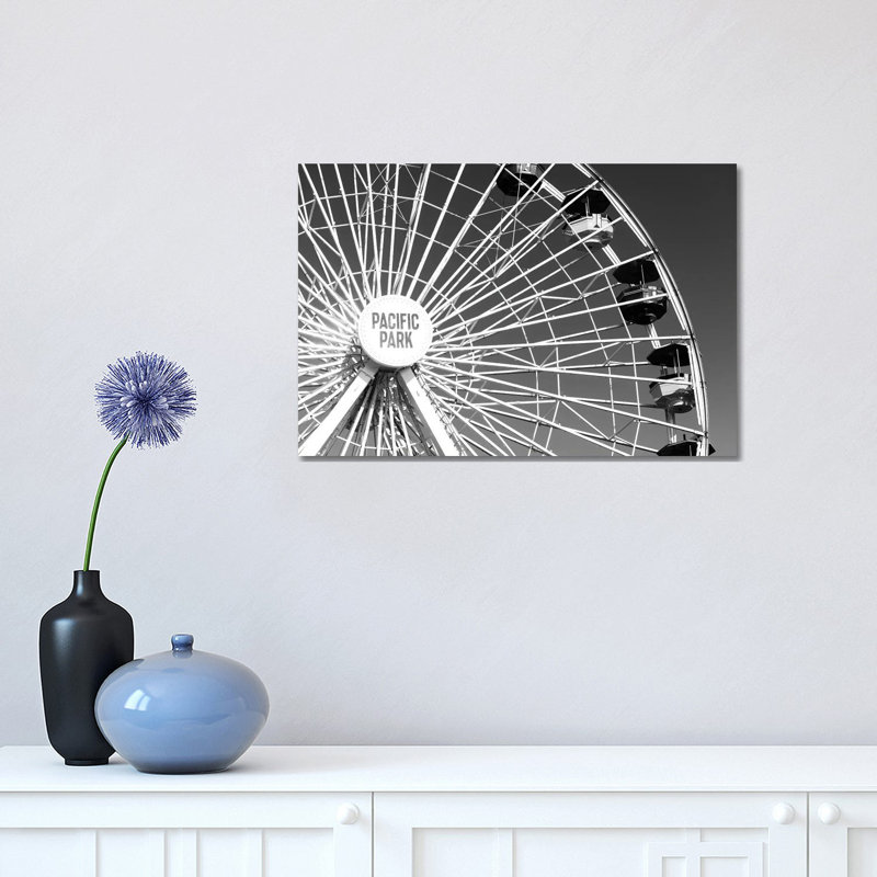 Black California Series - Pacific Wheel Santa Monica 1 Piece Wrapped Canvas Wall Art, 30.48 cm H x 45.72 cm W