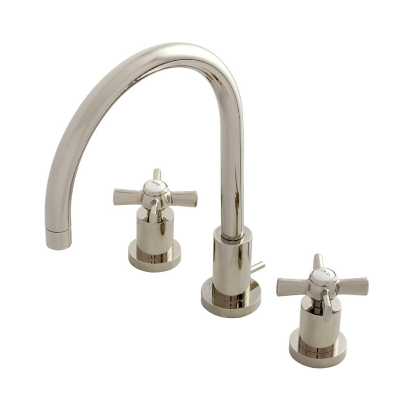 Kingston Brass Millennium Two-Handle 3-Hole Deck Mount Widespread Bathroom Faucet with Brass Pop-Up Drain