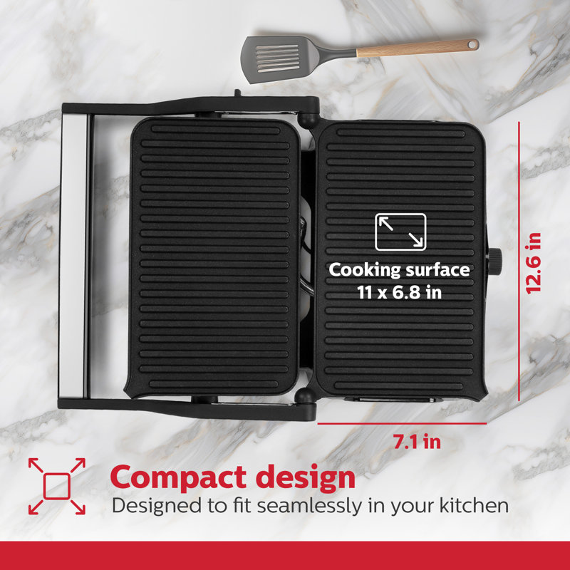 Holstein Housewares 2-Slice Panini Press and Grill - Black/Stainless Steel Sandwich Maker with Non-Stick Coating, Temperature Control, and Drip Tray - Opens 180 Degrees for Versatile Cooking