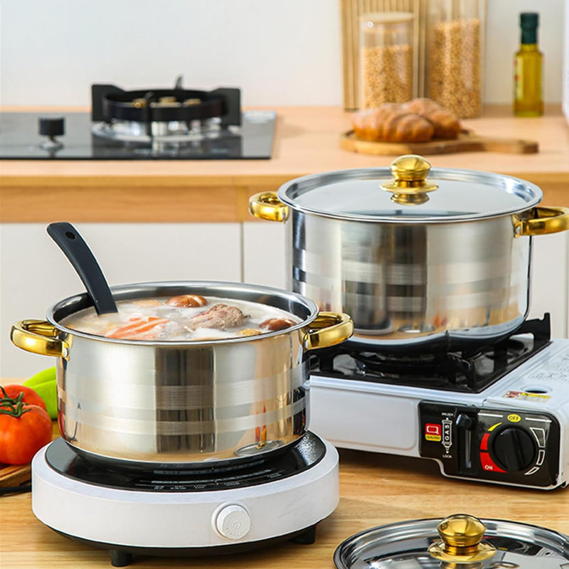 10 Piece Stainless Steel Cookware Set Cooking Pots & Pans, Silver/Gold