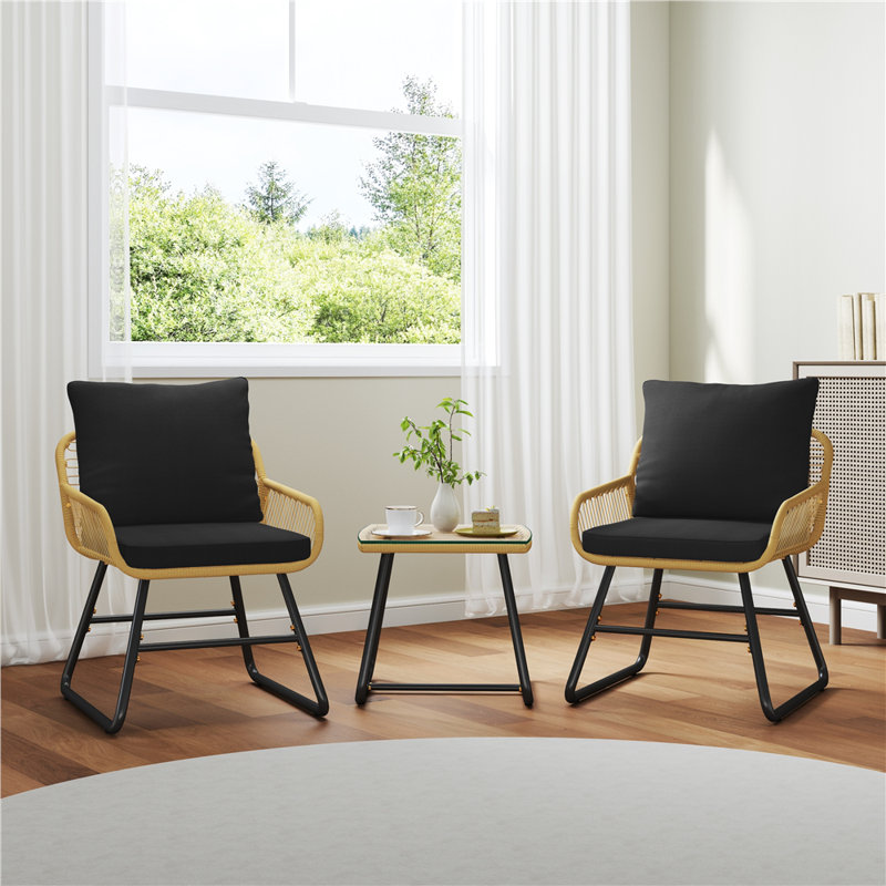 3-Piece Patio Bistro Set, Black
