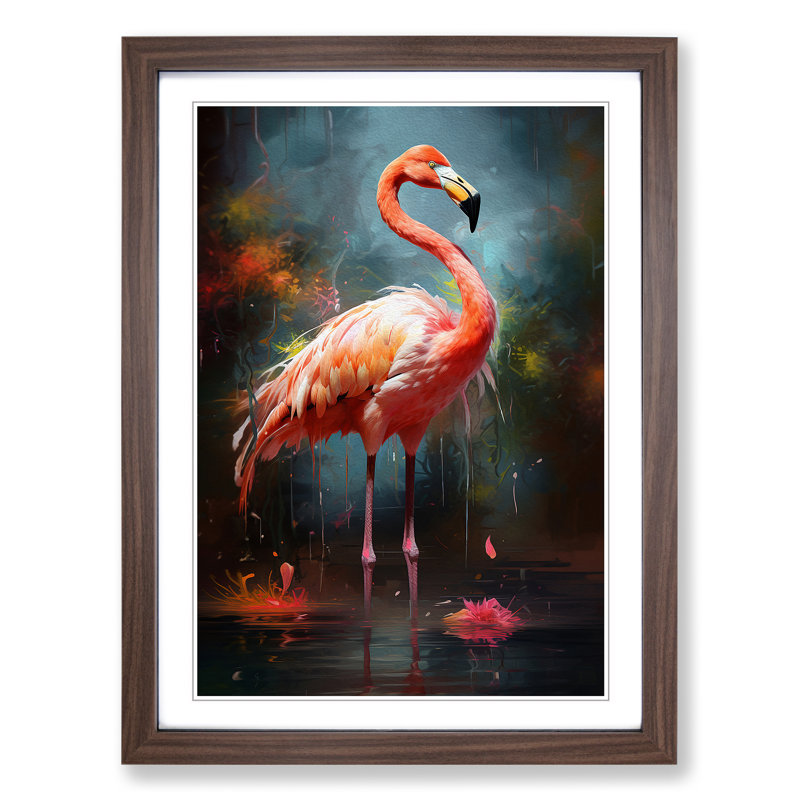 Flamingo Conceptual - Single Picture Frame Print on Wood, Walnut, 34cm H x 25cm W x 2cm D