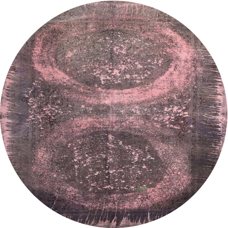 Tapis contemporain rose / brun, Rond 7 pi