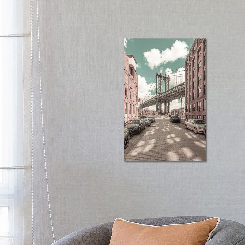 New York City Manhattan Bridge | Urban Vintage Style by Melanie Viola - Wrapped Canvas Print