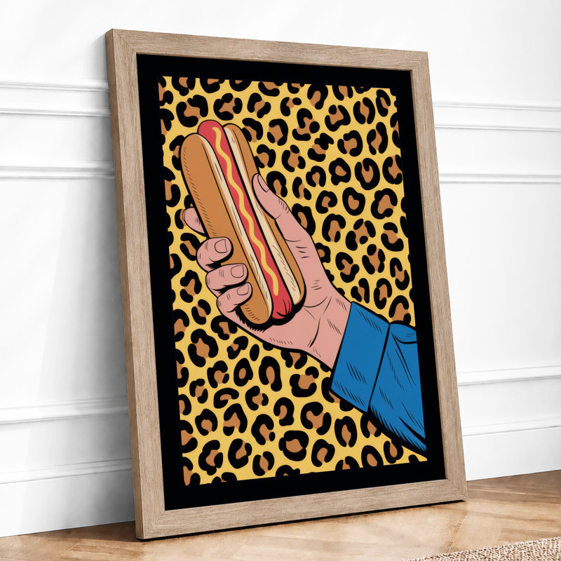 Hand Holding Hot Dog Pop Art - Print, Oak, A4 - 29.7 x 21.0 cm