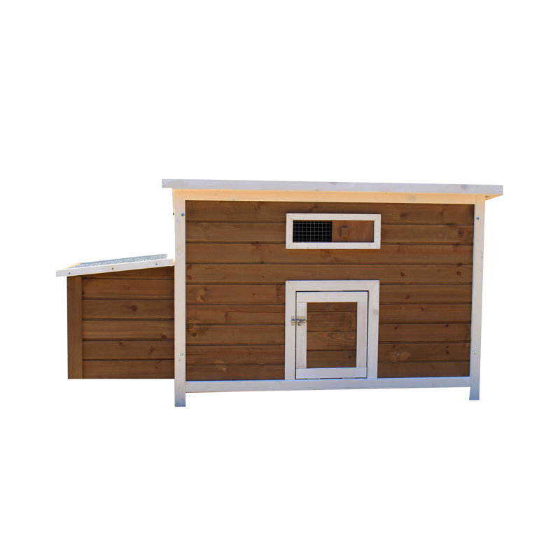 Brown and White Wooden Chicken Coop with Nesting Box