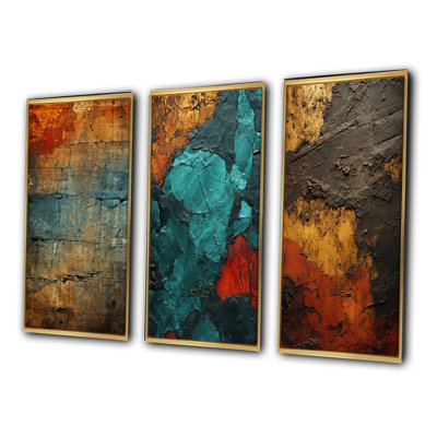 Passage Of Time Vintage Nutshell And Retro Blue - Transitional Art Set Of 3 Pieces