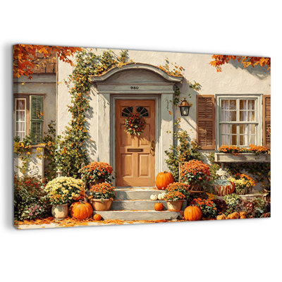 Fall Wall Art Pumpkin Canvas Wall Art Autumn Wall Art Cozy Porch Scene Gallery-Wrapped Canvas Farmhouse Style Thanksgiving Wall Art Living Room Entryway Dining Decor, 12×16 in