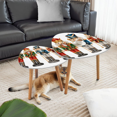 Triangle Nesting Coffee Table Set of 2 Set watercolor hand drawn four different nutcrackers sword staff Make End Table Modern Minimalist Side Table Set for Living Room Bedroom