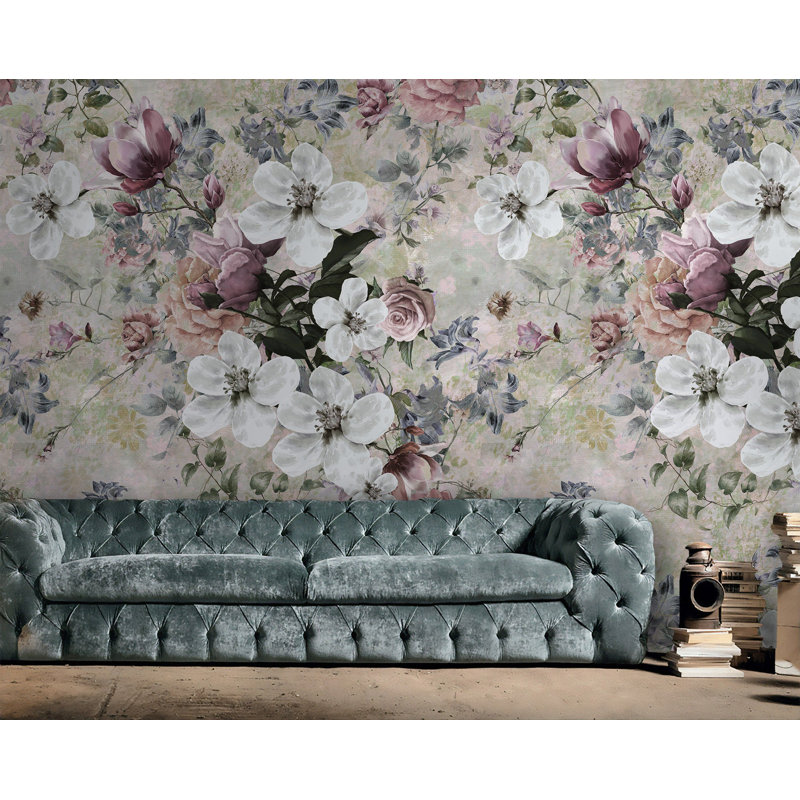 Papier peint amovible floral, L 75 po x l 112 po