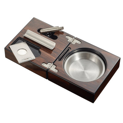 Visol Tamal Polished Walnut Travel Cigar Ashtray Kit