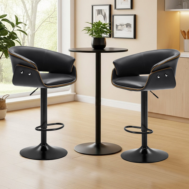 24"-32" Swivel Adjustable Height Upholstered Low Back Bar & Counter Stool , Black, 1
