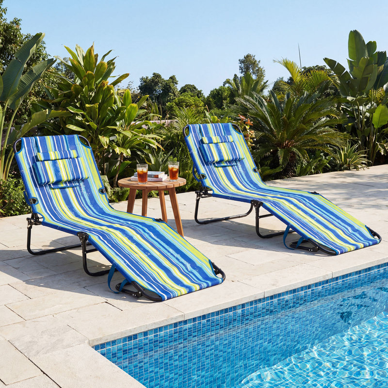 Longin Outdoor Metal Chaise Lounge, Blue/Green