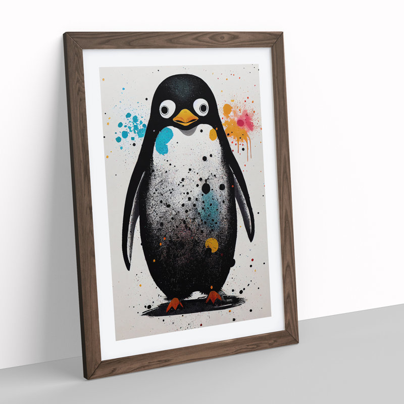Penguin No.4 - Framed Print, 46cm H x 34cm W x 2cm D, Walnut