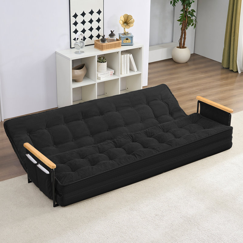 3-in-1 Convertible Sofa Bed & Recliner - Now with Sturdy Wooden Arms! 6-Position Adjustable Backrest (90°-180°), 86.6" Wide Tufted Fabric Sectional with Side Pockets, Multi-functional Chaise Lounge