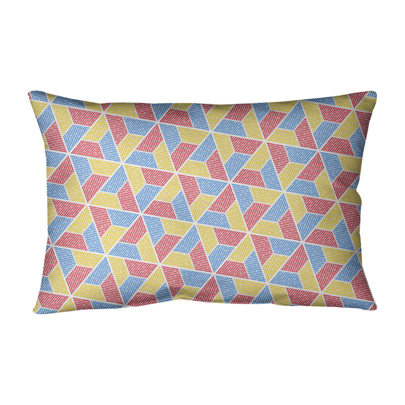 Housse et insert de coussin rectangulaire en coton Katelyn Elizabeth, Bourre en polyester, Bleu/rouge/jaune