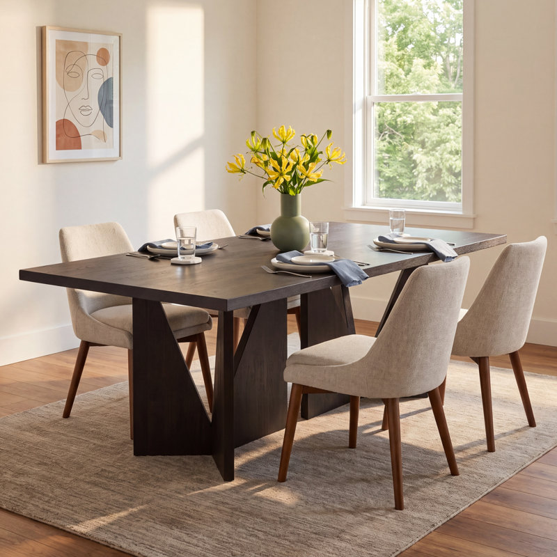 Mango Rectangular Solid Wood Top with Solid Wood Base Dining Table, Black