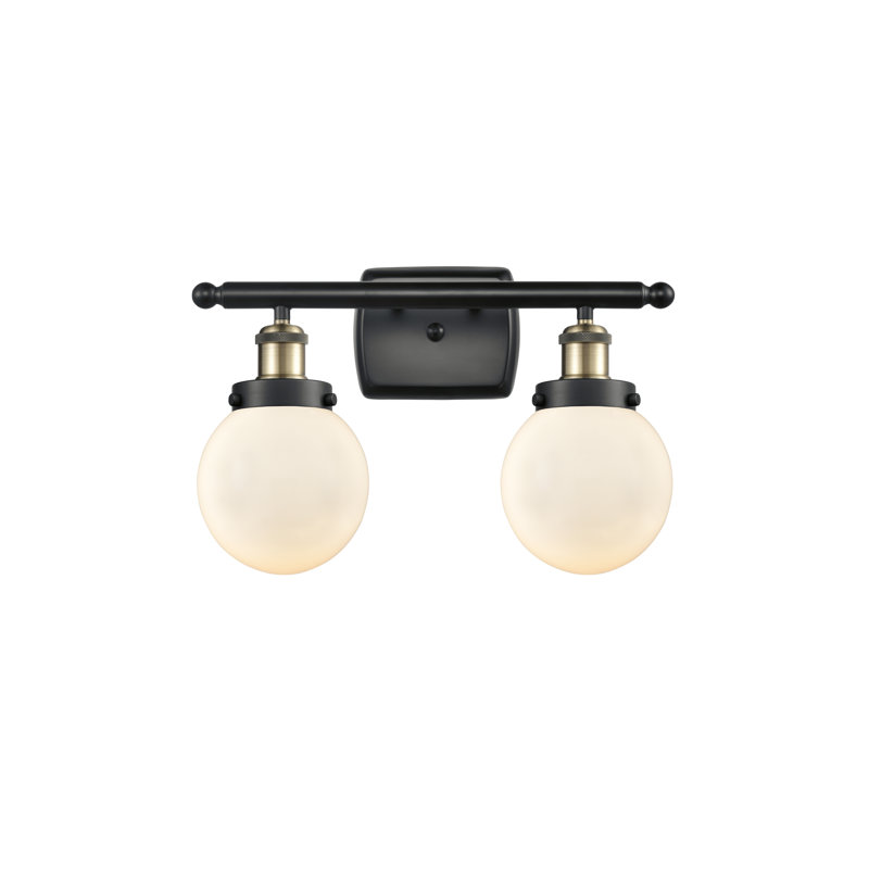 Éclairage pour salle de bain 2 lumières Chippewa, Blanc mat, Incandescent, Laiton antique noir