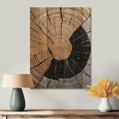 Golden Dark Wood Slide Roots Of Serenity I - Tree Wood Wall Decor - On Natural Pine Wood