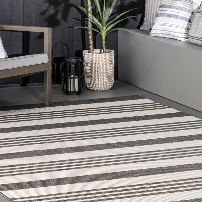 Altavista Striped Beige Indoor/Outdoor Rug, Rectangle 6' 3" x 9' 2"
