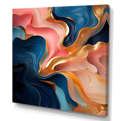 «Rose and Gold», encre liquide Abstraction III - encre liquide, art mural abstrait