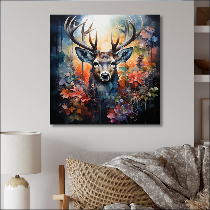 Berkant Deer Wilderness Symphony - impression, 24" H x 24" W, Toile tendue
