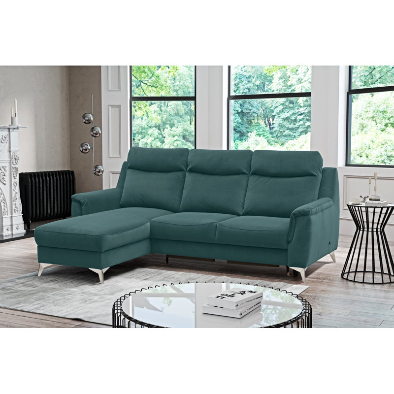 Izola 3 Seater Velvet Sofa Bed, Left Hand Facing, Azure