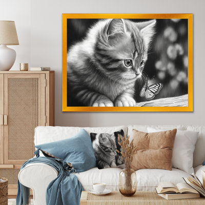 Monchrome, dessin numérique du petit chaton - reproduction sur toile