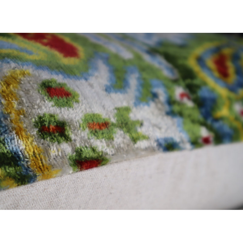 Velvet Lumbar Pillow Cover & Insert, Green/Red/Blue Paisley 1