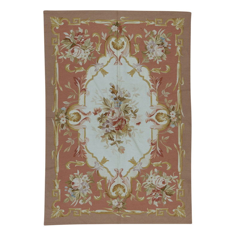 Tapis ivoire et rose noué à la main de haute qualité