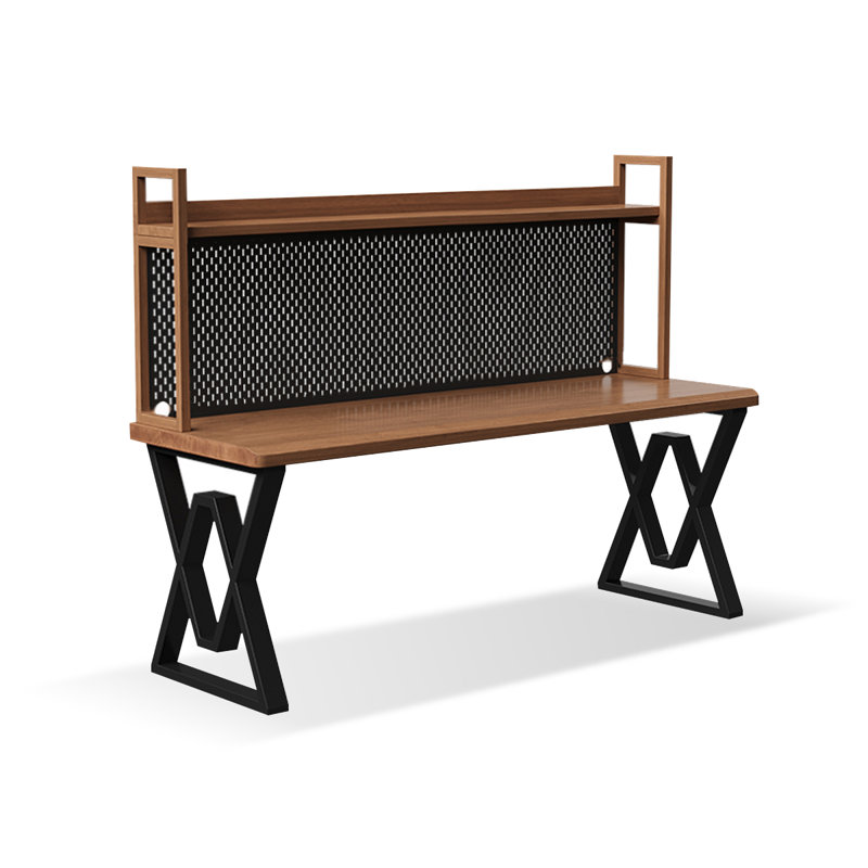 Bureau noyer + bois massif rectangulaire noir + fer, H 49,21 po x l 70,87 po x P 23,62 po