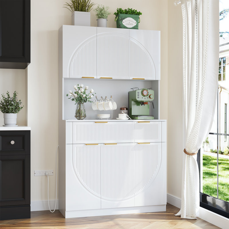 71'' Kitchen Pantry Storage Cabinet With Microwave Stand, White