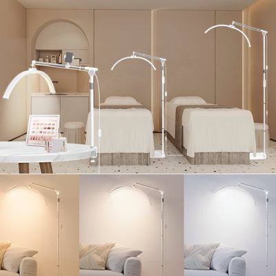 76" LED Half Moon Lash Light Floor Lamp for Eyelash Extension, Eyelash Tech, Lash Tech, Tattoo, Beauty - Adjustable Brightness Warm to Cool Light, Phone Holder