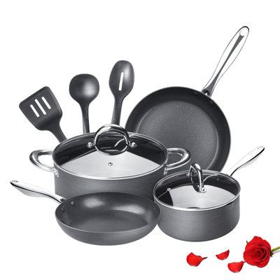 Batterie de cuisine antiadhésive en aluminium anodisé 9 pièces