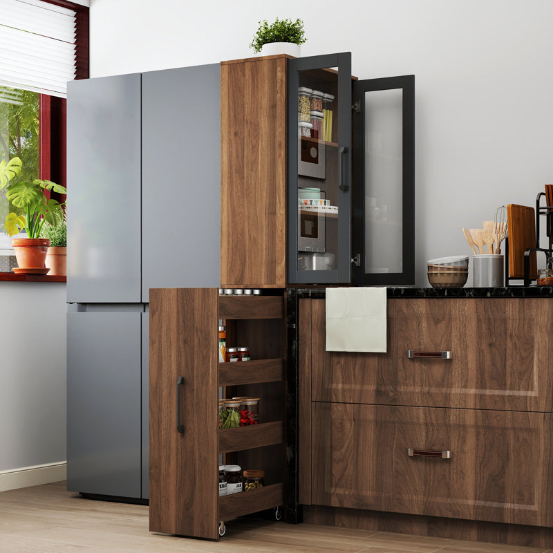 Armoire de rangement H 70,87 po avec 4 tablettes coulissantes et 2 portes vitrées - Armoire garde-manger multifonctionnelle moderne pour la cuisine, le salon ou la salle à manger
