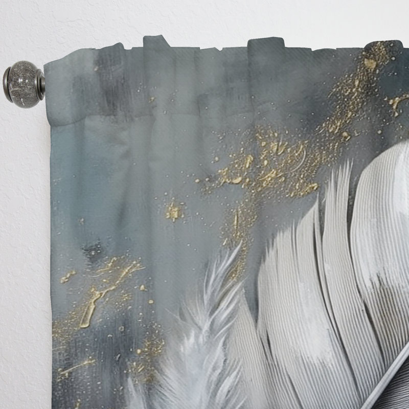 Gold Boho Chic Feathers V - Modern Curtain - Velvet Room Darkening - 1 panel, 52" W x 108" L