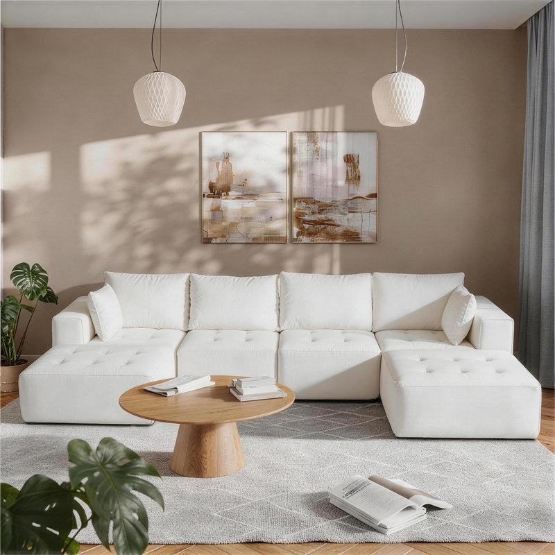 Canapé modulaire en forme de U de 131,5 po avec 2 repose-pieds en chenille désossée en forme de U et 2 repose-pieds profond, combinaison de module pour le salon 6 places