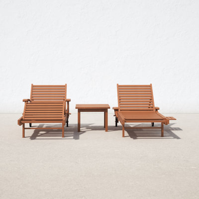 Alyisa Outdoor Eucalyptus Chaise Lounge Set with Table