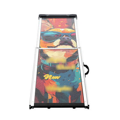 Non - Slip Aluminum Dog Ramp With Colorful Patterns, Safe For Pets To Enter Trucks, Lightweight And Movable Retractable Sandpaper Raised Side Rails, I