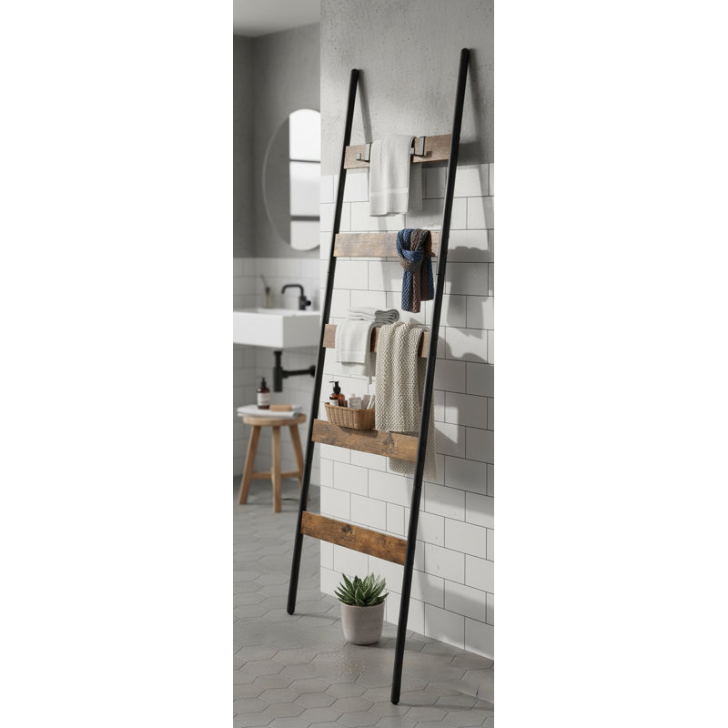 Williston Forge Angled 5-Tier Industrial Blanket Ladder Rack - Rustic ...
