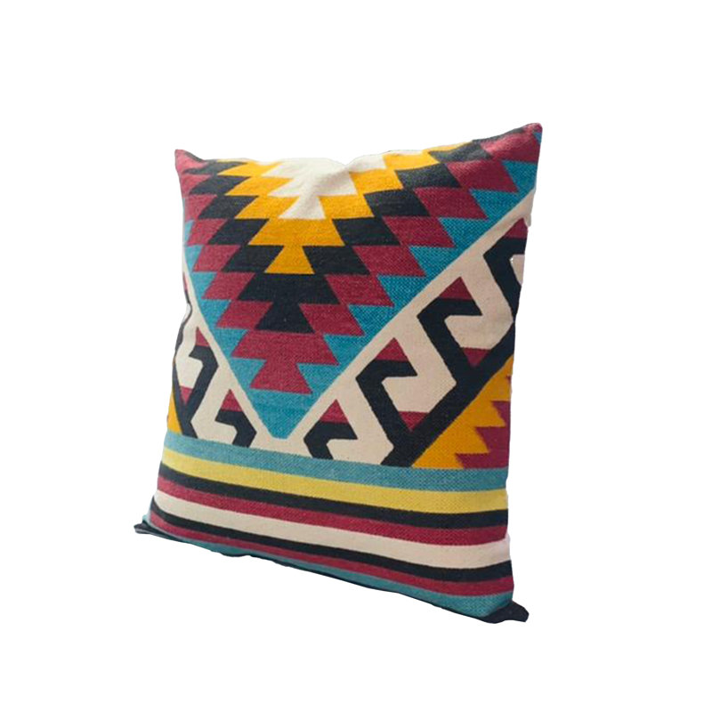 24" Square Multicolor Cotton Geometric Aztec Throw Pillow Set