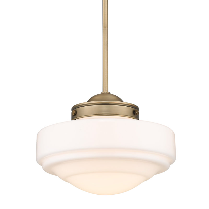 Ingalls 1 - Light Schoolhouse Pendant, Modern Brass, Vintage Milk Glass