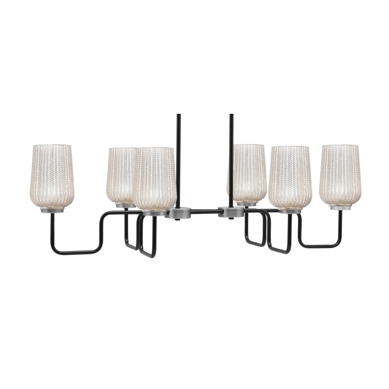 Luminaire îlot 6 lumières Amarmula, noir mat et finition graphite, verre texturé argenté de 5 po, Argenté/Transparent