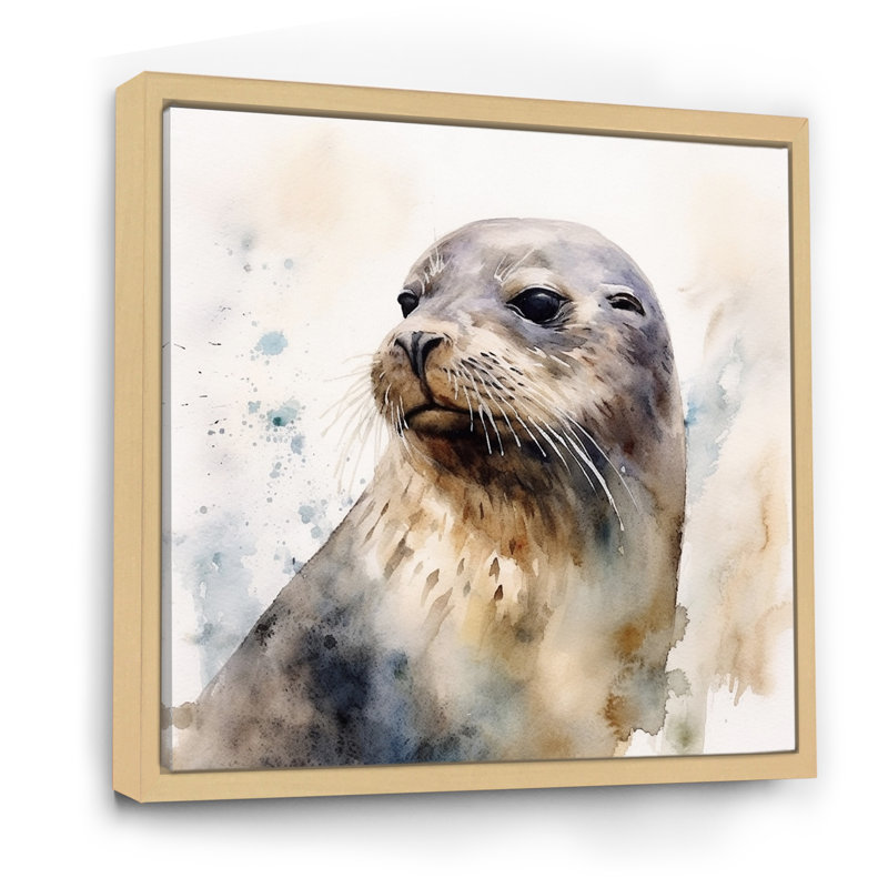 Curieux otarie II sur toile, H 16 po x l 16 po x P 1 po, Cadre naturel flottant