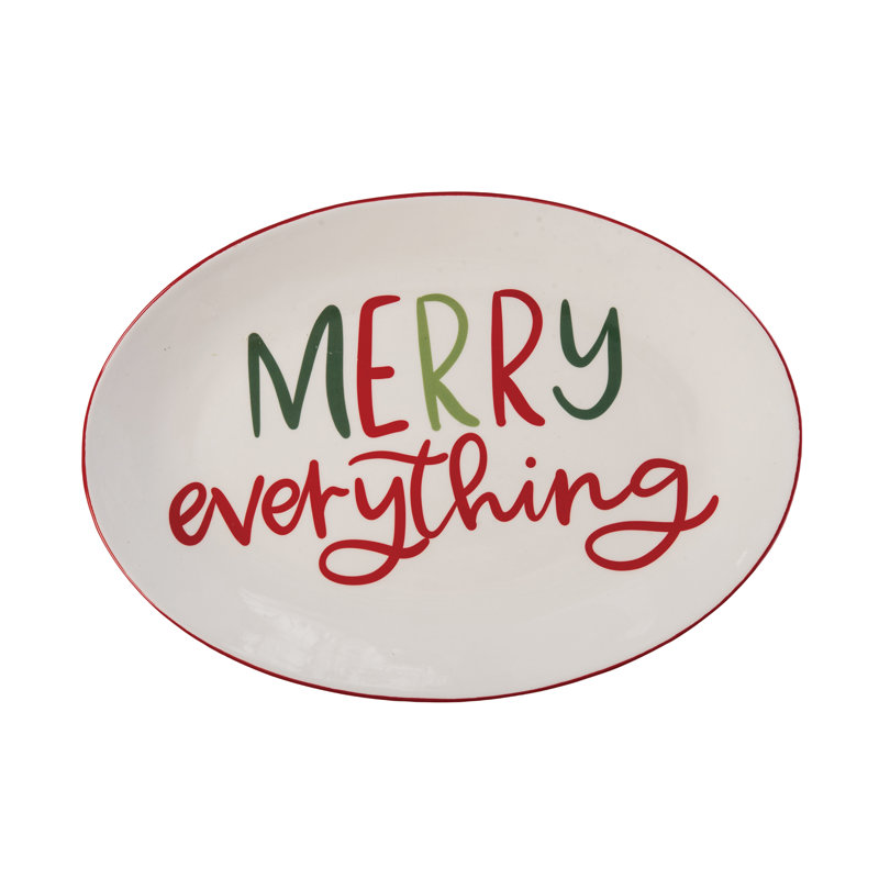 Ceramic Platter Merry Everything, Serving Platter, Red, Ceramic, Tabletop, Kitchen, Christmas
