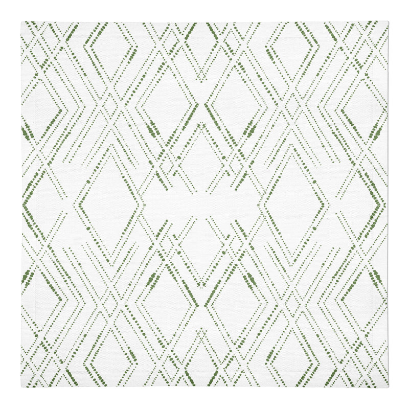 Cotton No Pattern Square Napkin, White/Green